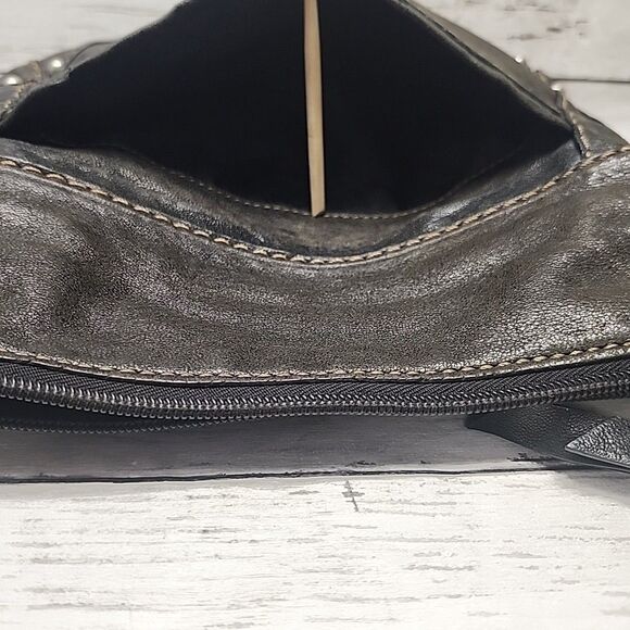 VINTAGE FOSSIL Brown Black Genuine Leather Crossbody Bag Boho-Grunge - Picture 14 of 15